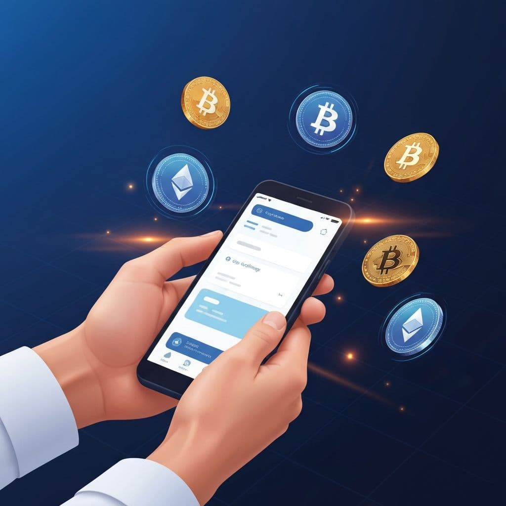 Vodič za kupnju kriptovaluta - prikaz mjenjačnice i kripto novčića na pametnom telefonu