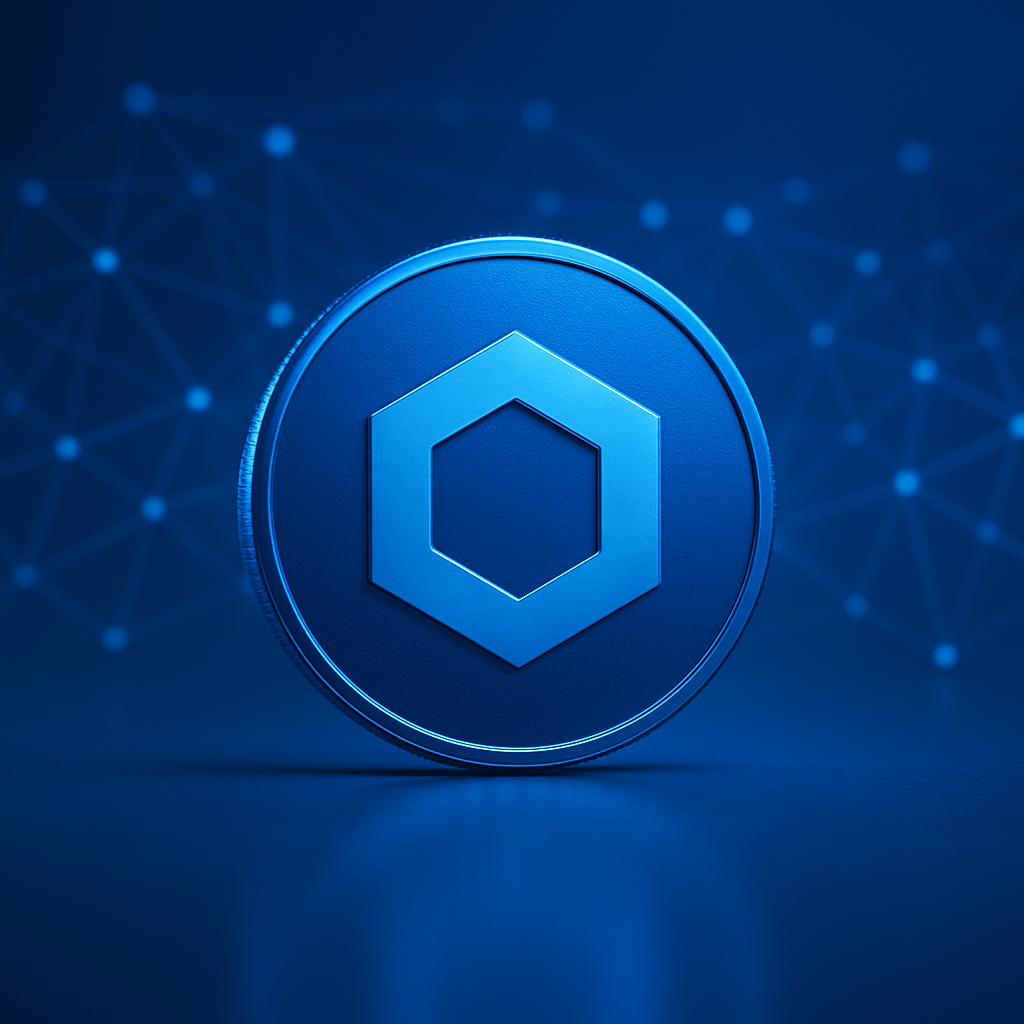 Chainlink LINK kriptovaluta coin s plavim osvjetljenjem