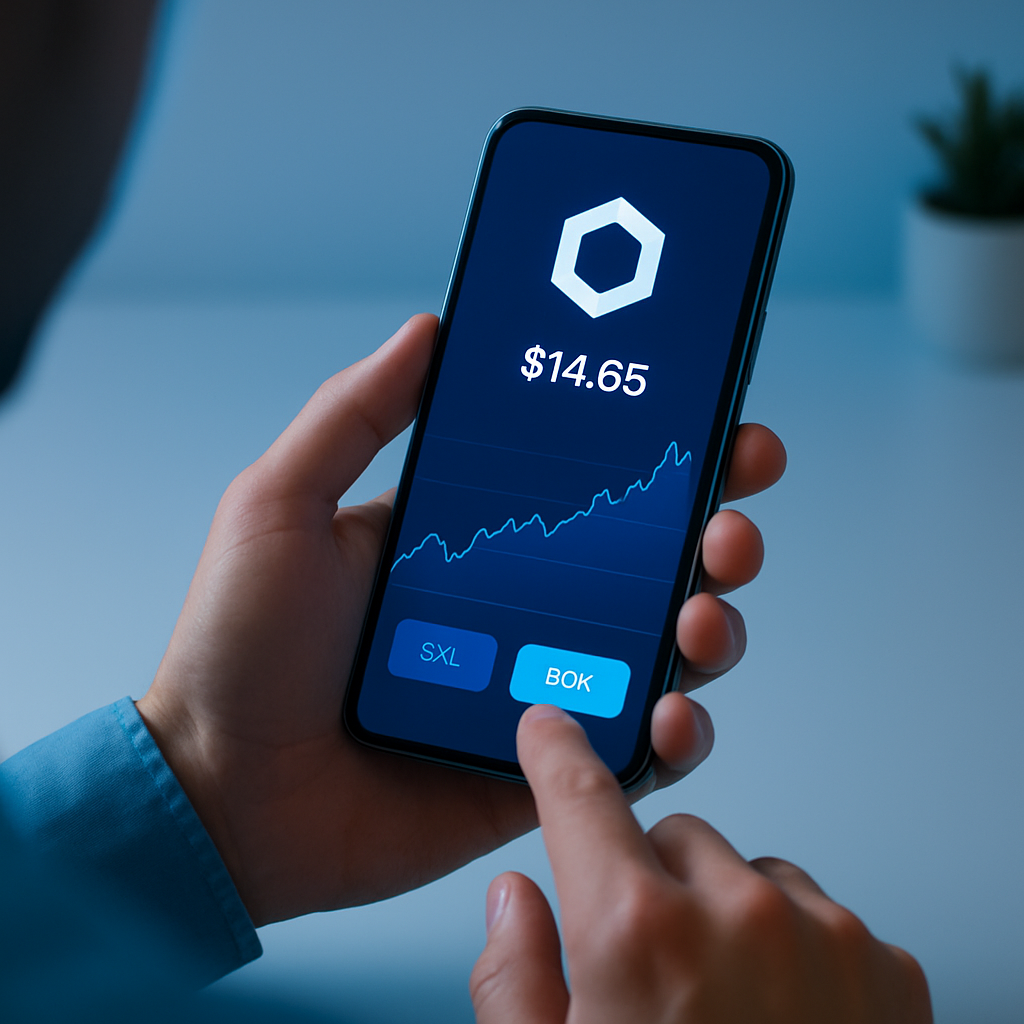 Osoba koristi mobilnu aplikaciju za trgovanje Chainlink LINK kriptovalutom
