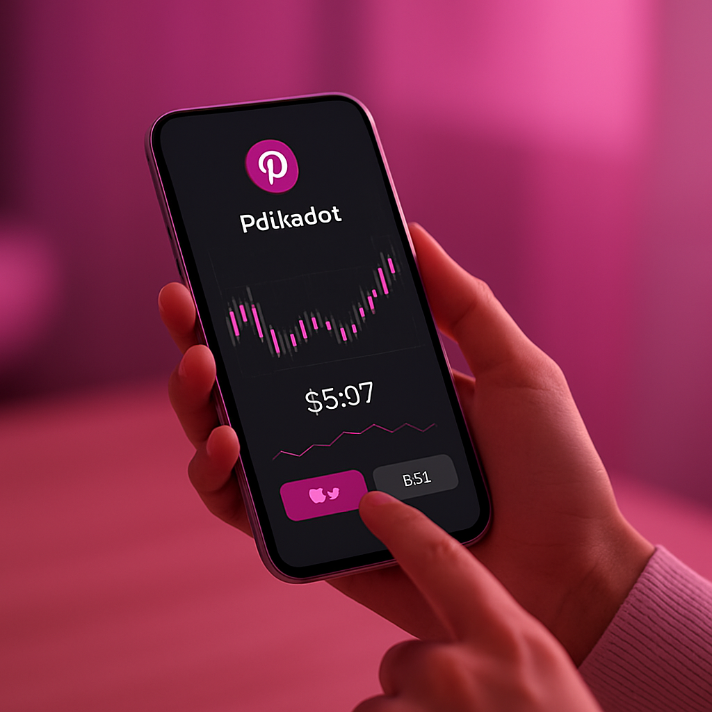 Osoba koristi mobilnu aplikaciju za trgovanje Polkadot DOT kriptovalutom