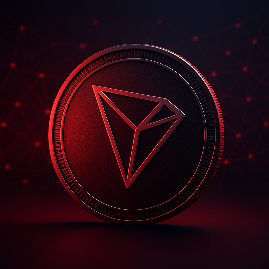 Tron TRX kriptovaluta coin s crvenim osvjetljenjem