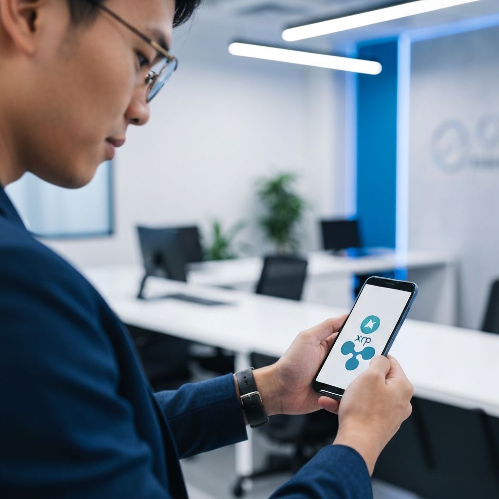 Osoba koristi mobilnu aplikaciju za trgovanje XRP kriptovalutom